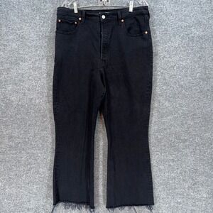 Levis Ribcage Crop Flare Jeans Womens 32 Black Raw Hem High Rise Denim Casual